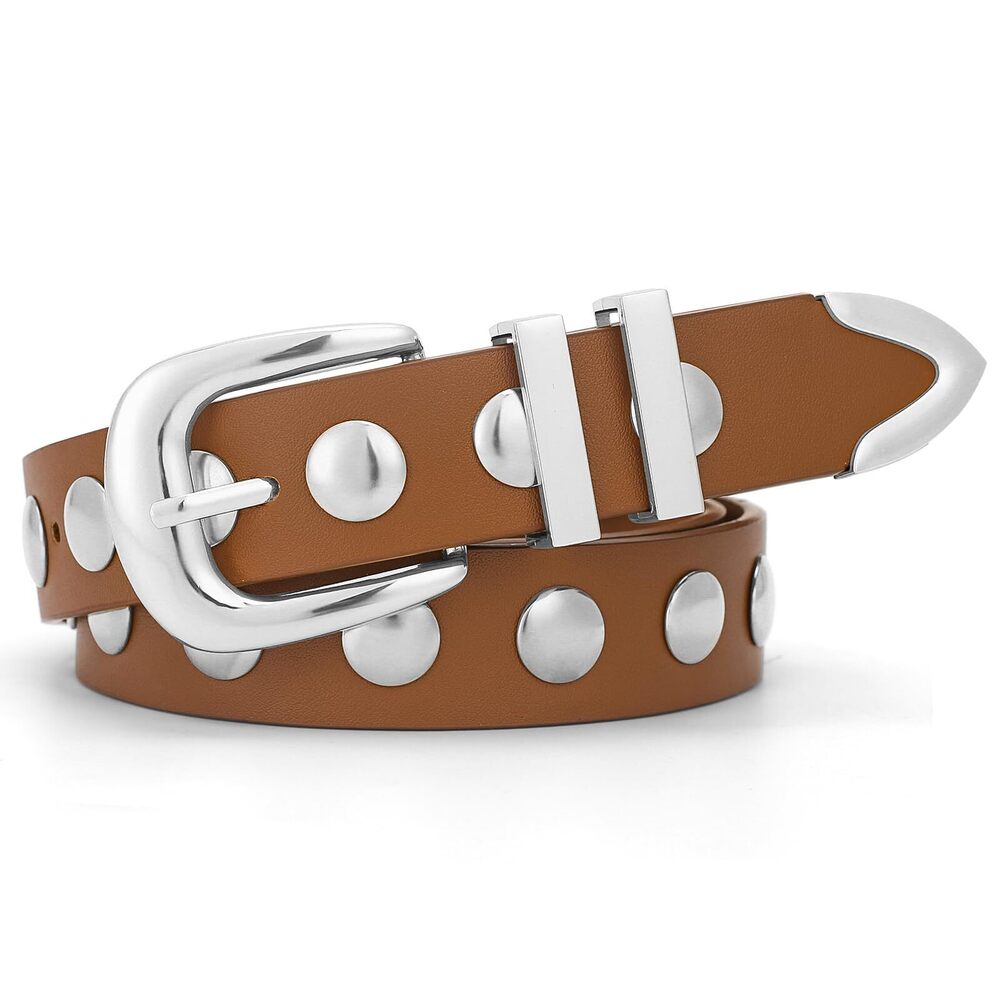 3171 Women Studded Belt For Jeans Dress Fashion Punk Leather Belt Black Belt